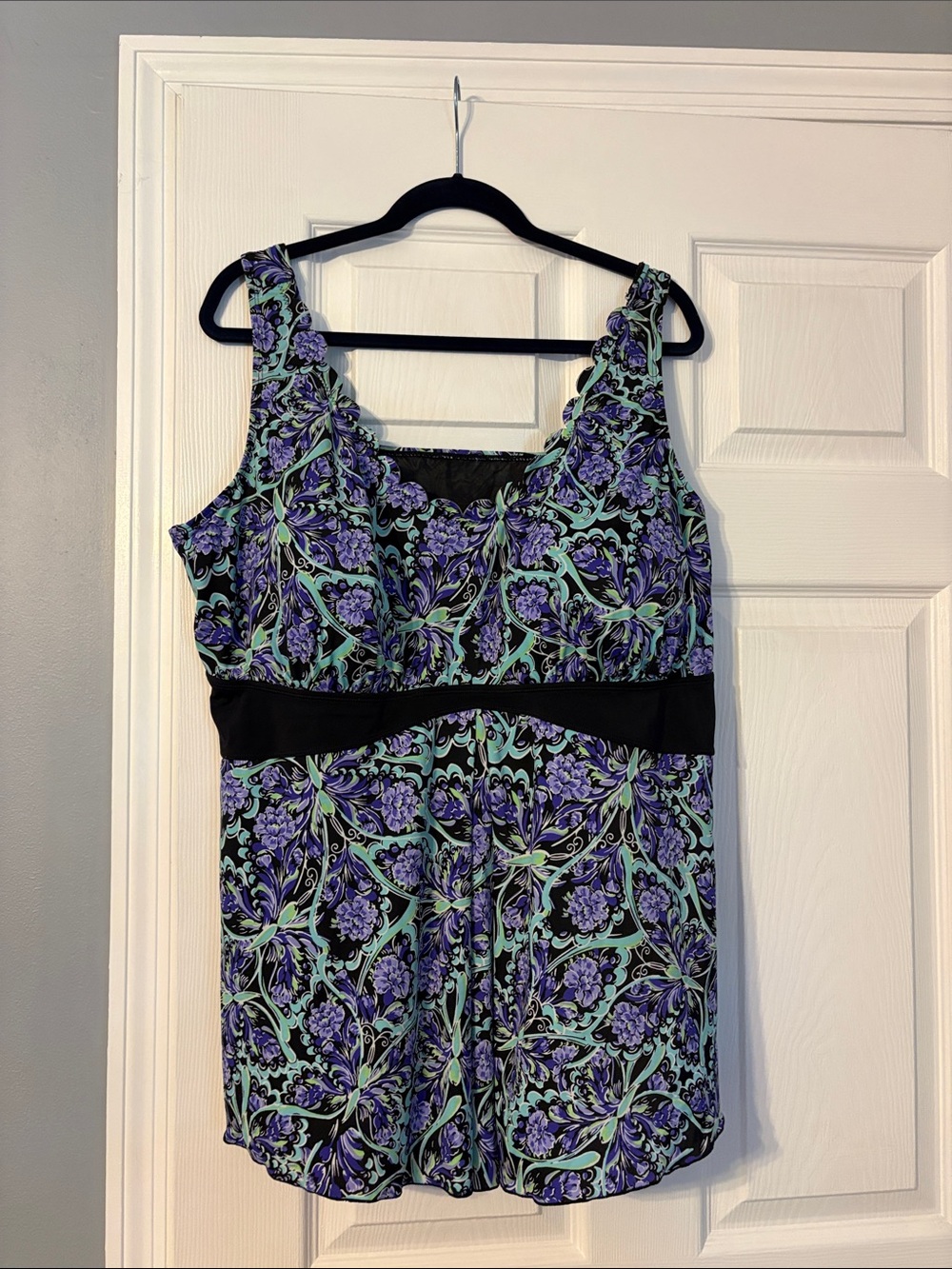 Purple Floral & Mint swim top with Black Band- 26W